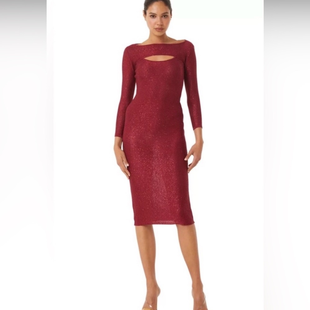 Misa Revolve Lisette Lipstick Red Midi Dress with Crop Shrug Sz. M NWT